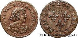 LOUIS XIII LE JUSTE Double tournois type 11 de Lyon 1637 Lyon TTB+