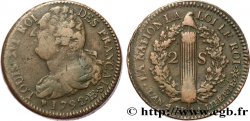 LOUIS XVI 2 sols dit  au faisceau , type FRANÇAIS 1792 Strasbourg