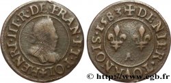 HENRI III Denier tournois, 1er type de Paris 1583 Paris, Moulin des Étuves TB+