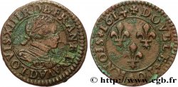 LOUIS XIII LE JUSTE Double tournois, type 3 1614 Lyon