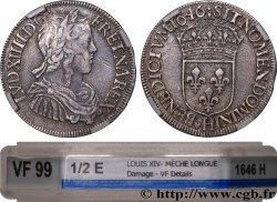 LOUIS XIV  THE SUN KING  Demi-écu, portrait à la mèche longue 1646 La Rochelle VF