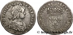 LOUIS XIV  THE SUN KING  Douzième d écu à la mèche courte 1645 Lyon XF