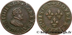 HENRI IV LE GRAND Double tournois, 2e type de Paris (légende française) 1607 Paris, Moulin des Étuves