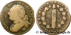LOUIS XVI (MONARQUE CONSTITUTIONNEL)  12 deniers dit &nbsp;au faisceau&nbsp;, type FRANÇAIS 1792 Strasbourg