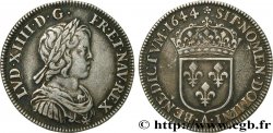 LOUIS XIV LE GRAND OU LE ROI SOLEIL Quart d écu, portrait à la mèche courte 1644 Paris, Monnaie de Matignon
