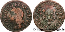 LOUIS XIII LE JUSTE Double tournois, type de Warin 1643 La Rochelle