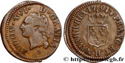 LOUIS XVI Liard dit “à l&nbsp;écu” 1791 La Rochelle