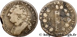 LOUIS XVI 12 deniers dit  au faisceau , type FRANCOIS 1792 Dijon VF