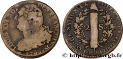 LOUIS XVI (MONARQUE CONSTITUTIONNEL)  2 sols dit &nbsp;au faisceau&nbsp;, type FRANÇOIS 1792 Toulouse