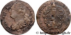 LOUIS XVI (MONARQUE CONSTITUTIONNEL)  2 sols dit  au faisceau , type FRANÇAIS 1792 Strasbourg TB+