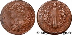 LOUIS XVI 2 sols dit  au faisceau , type FRANÇAIS 1792 Strasbourg BB