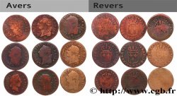 LOUIS XV  THE WELL-BELOVED  Lot de 9 monnaies royales n.d. Ateliers divers