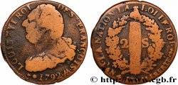 LOUIS XVI (MONARQUE CONSTITUTIONNEL)  2 sols dit &nbsp;au faisceau&nbsp;, type FRANÇOIS 1792 Metz