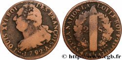 LOUIS XVI 2 sols dit &nbsp;au faisceau&nbsp;, type FRANÇOIS 1792 Paris