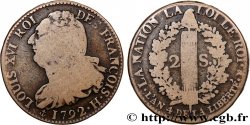 LOUIS XVI 2 sols dit  au faisceau , type FRANÇOIS 1792 La Rochelle