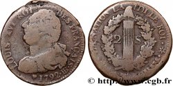 LOUIS XVI (MONARQUE CONSTITUTIONNEL)  2 sols dit &nbsp;au faisceau&nbsp;, type FRANÇAIS 1792 Strasbourg