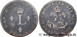 LOUIS XV DIT LE BIEN AIMÉ Double sol de billon 1746 Caen TB+