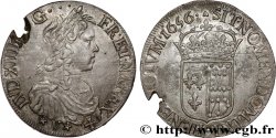 LOUIS XIV LE GRAND OU LE ROI SOLEIL Écu de Navarre, portrait à la mèche longue 1656 Saint-Palais TTB+