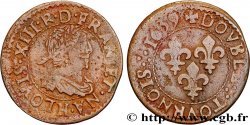LOUIS XIII LE JUSTE Double tournois, type 14 1639 La Rochelle