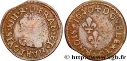 LOUIS XIII LE JUSTE Double tournois, 15e type de La Rochelle 1640 La Rochelle