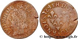 LOUIS XIII LE JUSTE Double tournois, type de Warin 1643 La Rochelle