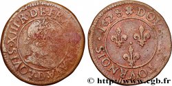 LOUIS XIII LE JUSTE Double tournois, 6e type 1628 Lyon