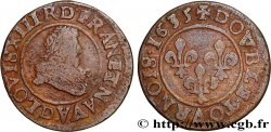 LOUIS XIII LE JUSTE Double tournois, type 8 1635 Lyon