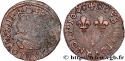LOUIS XIII LE JUSTE Double tournois, 15e type de La Rochelle 1640 La Rochelle