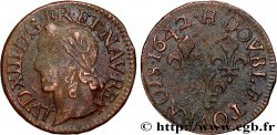 LOUIS XIII LE JUSTE Double tournois, type de Warin 1642 La Rochelle