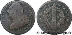 LOUIS XVI (MONARQUE CONSTITUTIONNEL)  2 sols dit &nbsp;au faisceau&nbsp;, type FRANÇAIS 1792 Strasbourg