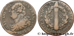 LOUIS XVI (MONARQUE CONSTITUTIONNEL)  2 sols dit &nbsp;au faisceau&nbsp;, type FRANÇAIS 1793 Strasbourg
