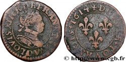 LOUIS XIII LE JUSTE Double tournois, type 3 1614 Lyon