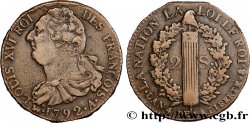 LOUIS XVI 2 sols dit  au faisceau , type FRANÇOIS 1792 Paris