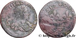 LOUIS XIII Double tournois au grand buste viril drapé 1637 Ateliers de l’axe Loire-Rhône