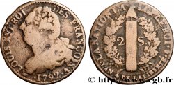 LOUIS XVI 2 sols dit  au faisceau , type FRANÇOIS 1792 Paris