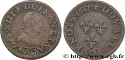LOUIS XIII LE JUSTE Double tournois, type 1 1617 Paris, Moulin du Louvre