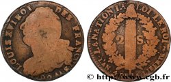 LOUIS XVI (MONARQUE CONSTITUTIONNEL)  2 sols dit &nbsp;au faisceau&nbsp;, type FRANÇOIS 1792 Metz