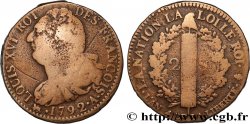 LOUIS XVI (MONARQUE CONSTITUTIONNEL)  2 sols dit &nbsp;au faisceau&nbsp;, type FRANÇOIS 1792 Paris