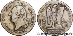 LOUIS XVI (MONARQUE CONSTITUTIONNEL)  15 sols dit  au génie , type FRANÇOIS 1791 La Rochelle TB+