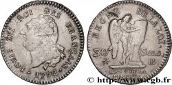 LOUIS XVI (MONARQUE CONSTITUTIONNEL)  30 sols dit  au génie , type FRANÇAIS 1792 Strasbourg