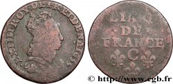 LOUIS XIV  THE SUN KING  Liard de cuivre, 2e type 1655 Caen