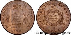 LA CONVENTION 2 sols dit  à la table de loi , refrappe 1793 Rouen SUP