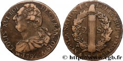 LOUIS XVI 2 sols dit  au faisceau , type FRANÇOIS 1792 Paris