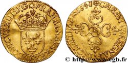 LOUIS XIII  Écu d or au soleil, à la croix anillée fleurdelisée 1641 Rouen