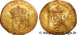 LOUIS XIII  Écu d or au soleil, à la croix anillée fleurdelisée 1637 Lyon